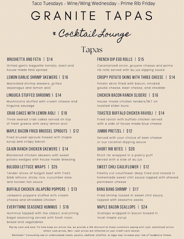 Granite Tapas & Cocktail Lounge Menu image 1