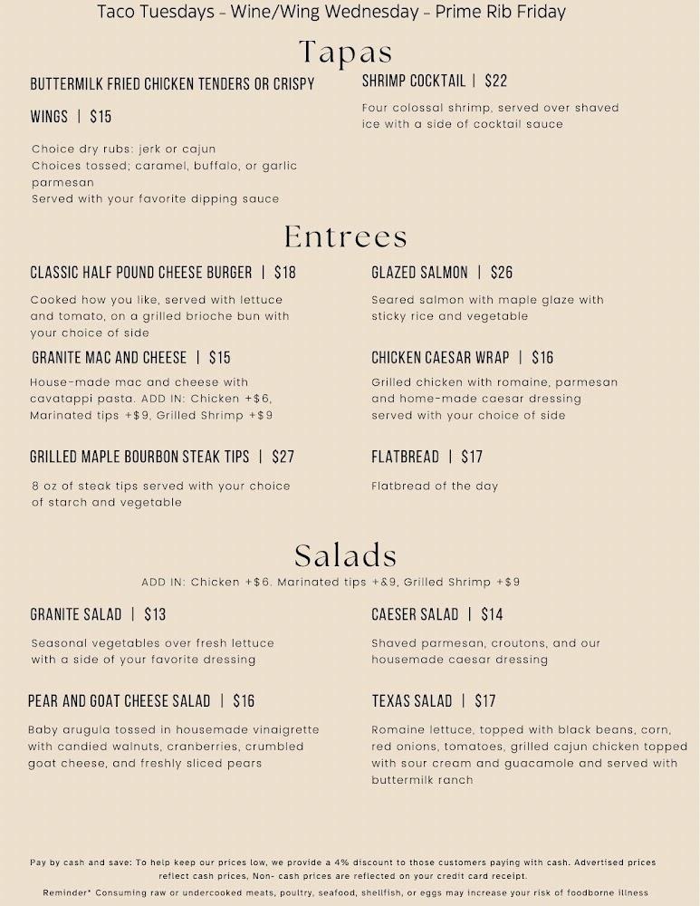 Granite Tapas & Cocktail Lounge Menu image 2
